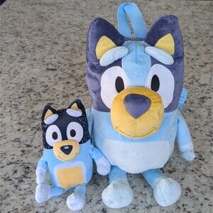 Bluey Plush Soft Zipper Backpack 16” Stuffed Animal And Ty Beanie Dad Lot Clean